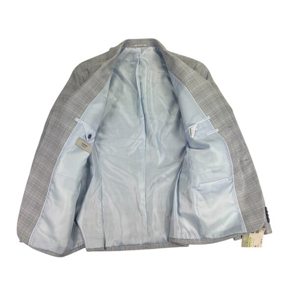 Alfani Mens Slim Fit Stretch Plaid Suit Jacket Light Blue 38S - Picture 2 of 5